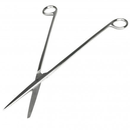 Ножиці по Metzenbaum, анатомічні, для розтину м'яких тканин, прямі, з одним гострим кінцем. Довжина 28 см